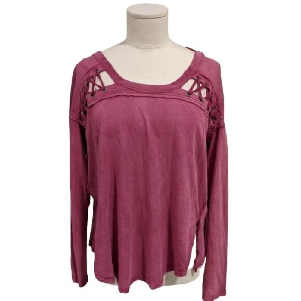 Free People We the Free First Love Lace-Up Top Pink Pullover Cutout Womens Cute